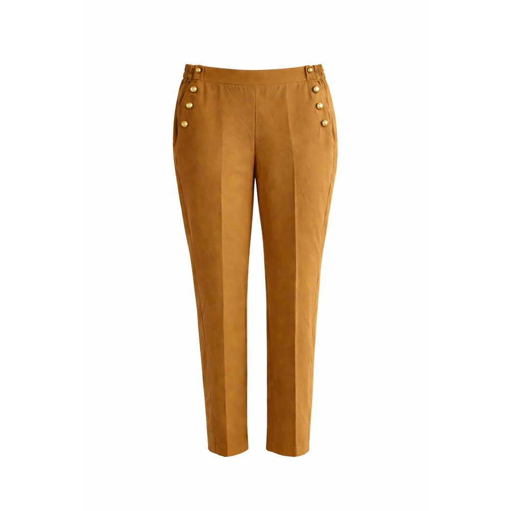 Lane Bryant Pants Women 18 Camel Nautical Gold Button Ankle Pull On Stretch Plus
